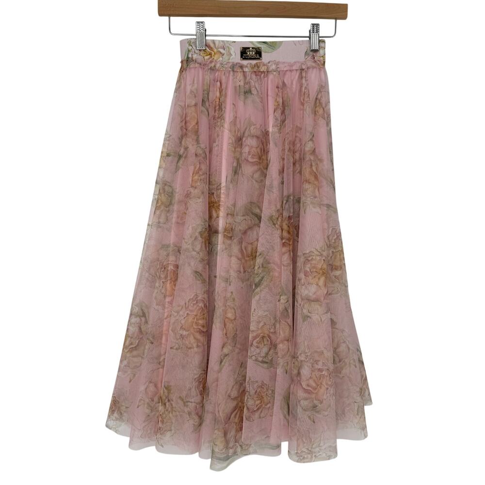 Junona Pink Floral Tulle Maxi Skirt Girls 8-9Y Fairy Princess Dressy Formal